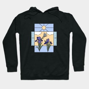 Iris flowers in stained glass Hoodie